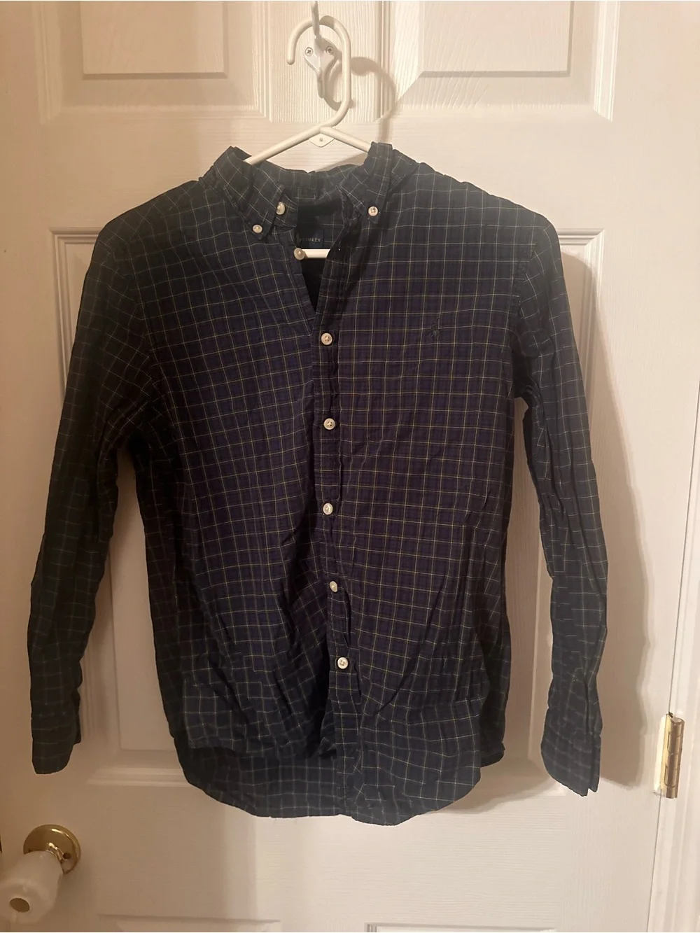 Ralph Lauren Navy and Yellow Plaid Button-Down Shirt